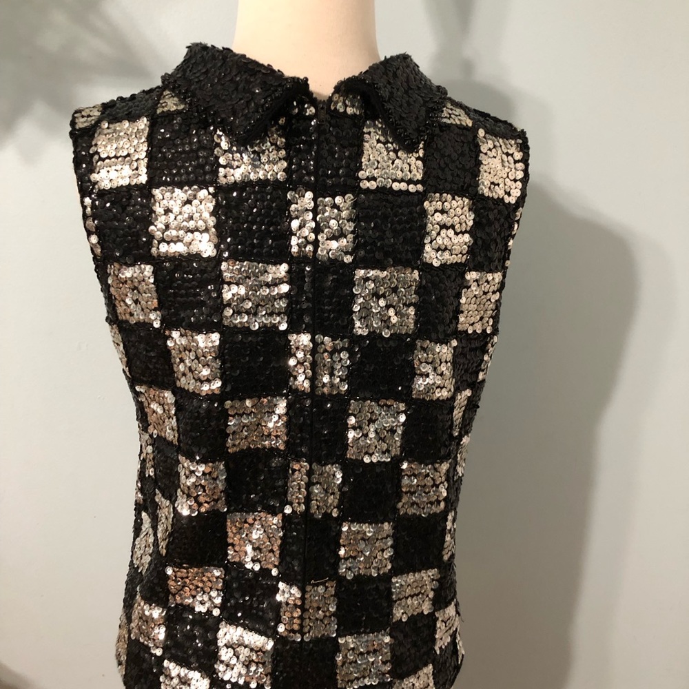 Vintage Sleeveless Sequin Checkered Top Size Small-Medium - Picture 5 of 9